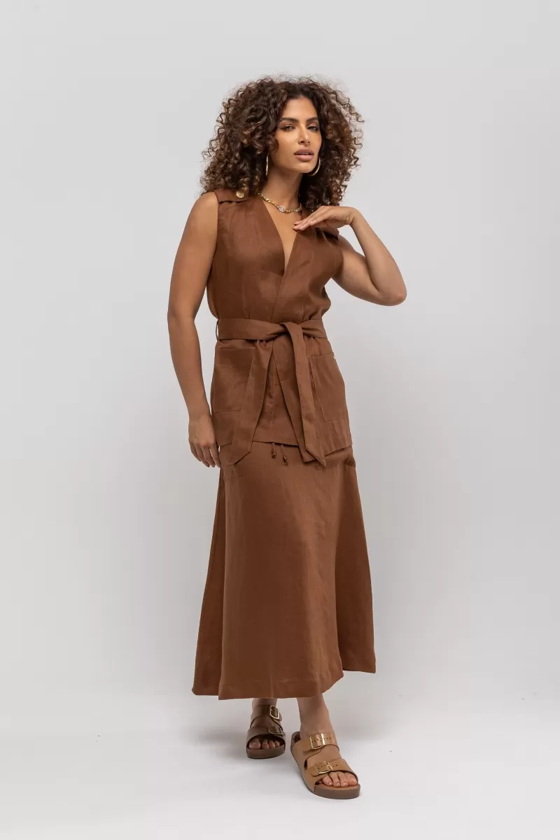 Hidrogênio - BROWN LINEN WRAP VEST - 20402031 Hidrogênio - BROWN LINEN WRAP VEST - 20402031