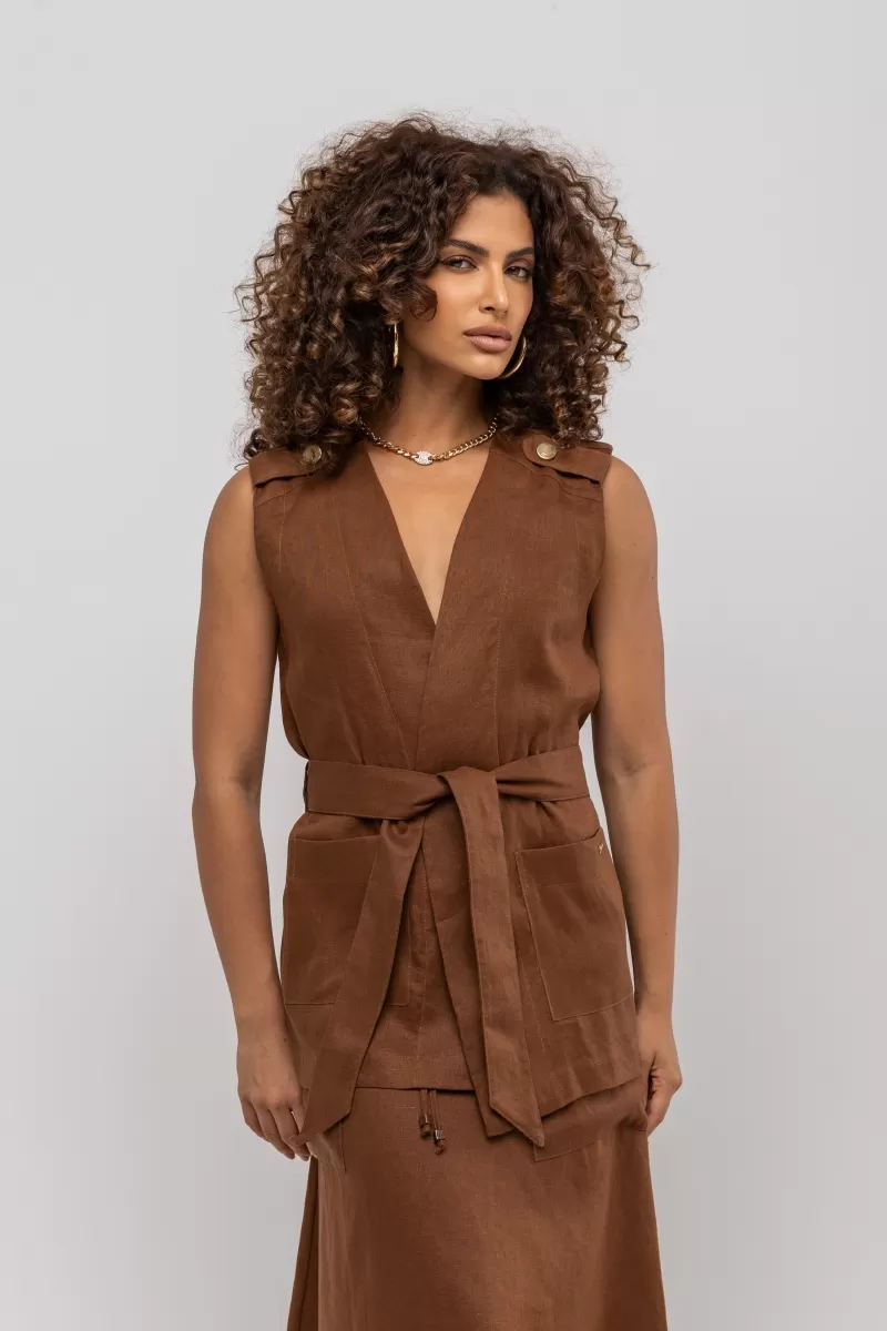 Hidrogênio - BROWN LINEN WRAP VEST - 20402031 Hidrogênio - BROWN LINEN WRAP VEST - 20402031