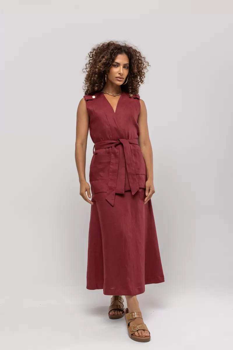 Hidrogênio - LINEN WRAP VEST IN WINE - 20402043 Hidrogênio - LINEN WRAP VEST IN WINE - 20402043