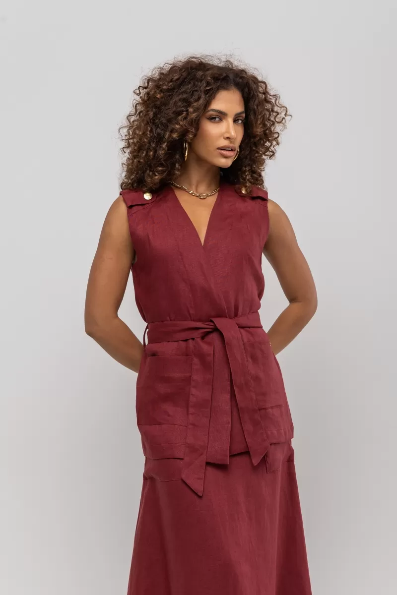 Hidrogênio - LINEN WRAP VEST IN WINE - 20402043 Hidrogênio - LINEN WRAP VEST IN WINE - 20402043
