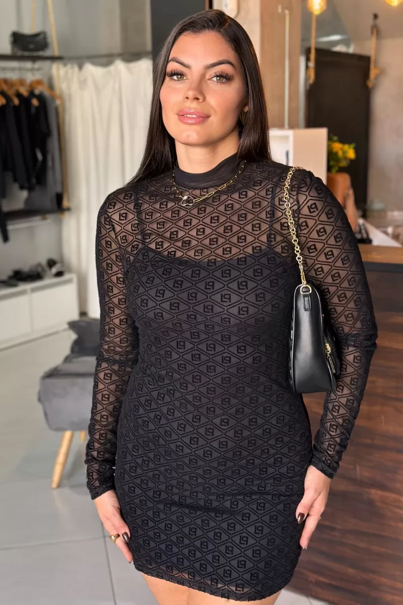 LANÇA PERFUME - Short Tulle Dress With Collar And Long Sleeves Lança Perfume - 10855 LANÇA PERFUME - Short Tulle Dress With Collar And Long Sleeves Lança Perfume - 10855