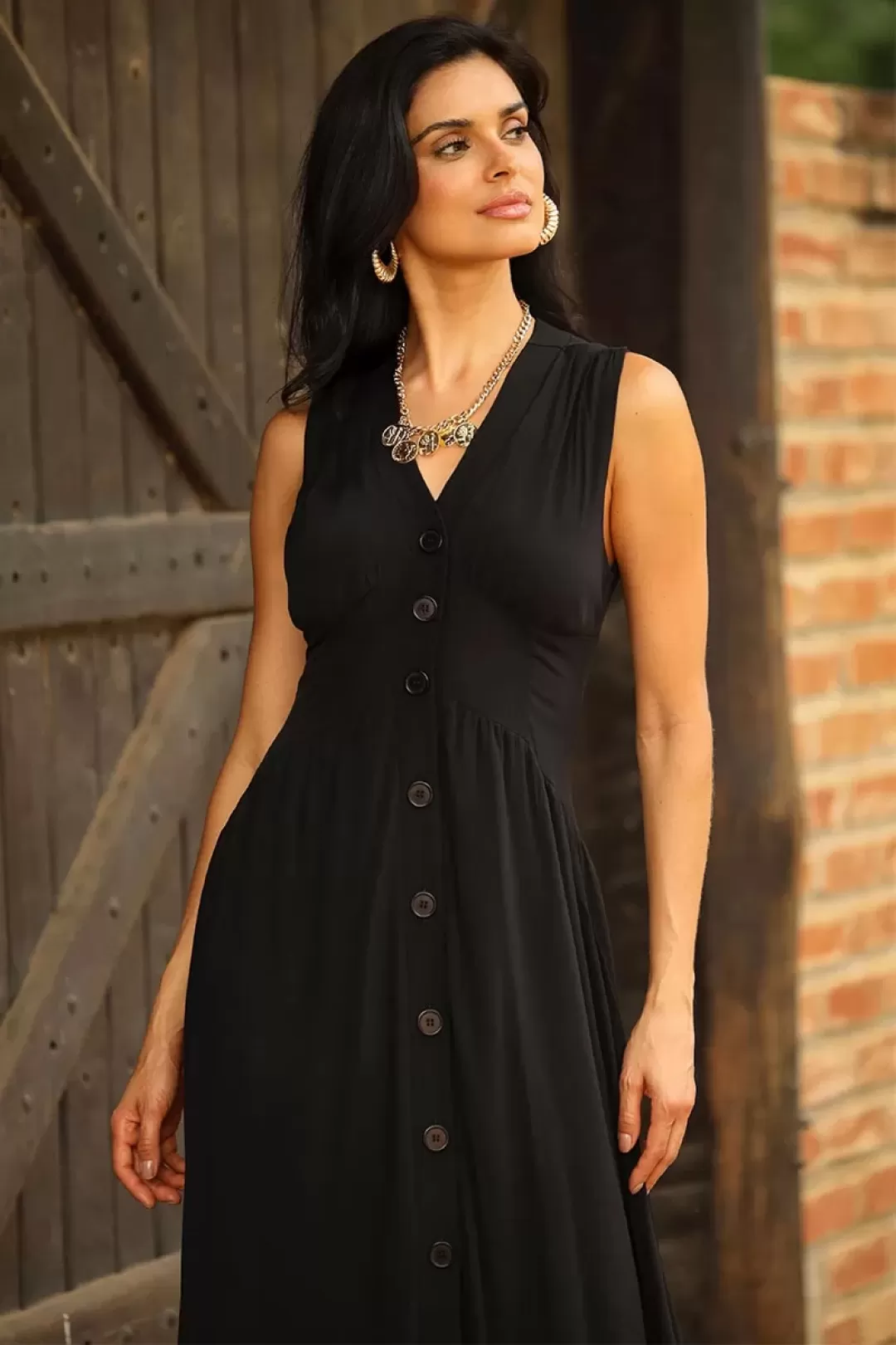 Miss Misses - Heide Dress Open Front With Buttons Black - 54522PRETO Miss Misses - Heide Dress Open Front With Buttons Black - 54522PRETO