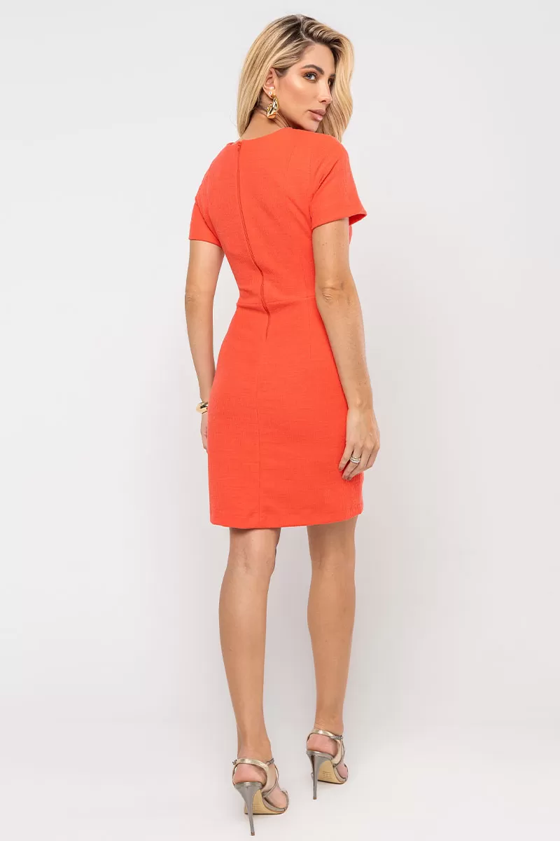 Miss Misses - Adele Short Sleeve Sheath Dress with Orange Metal Detail - 54557216
