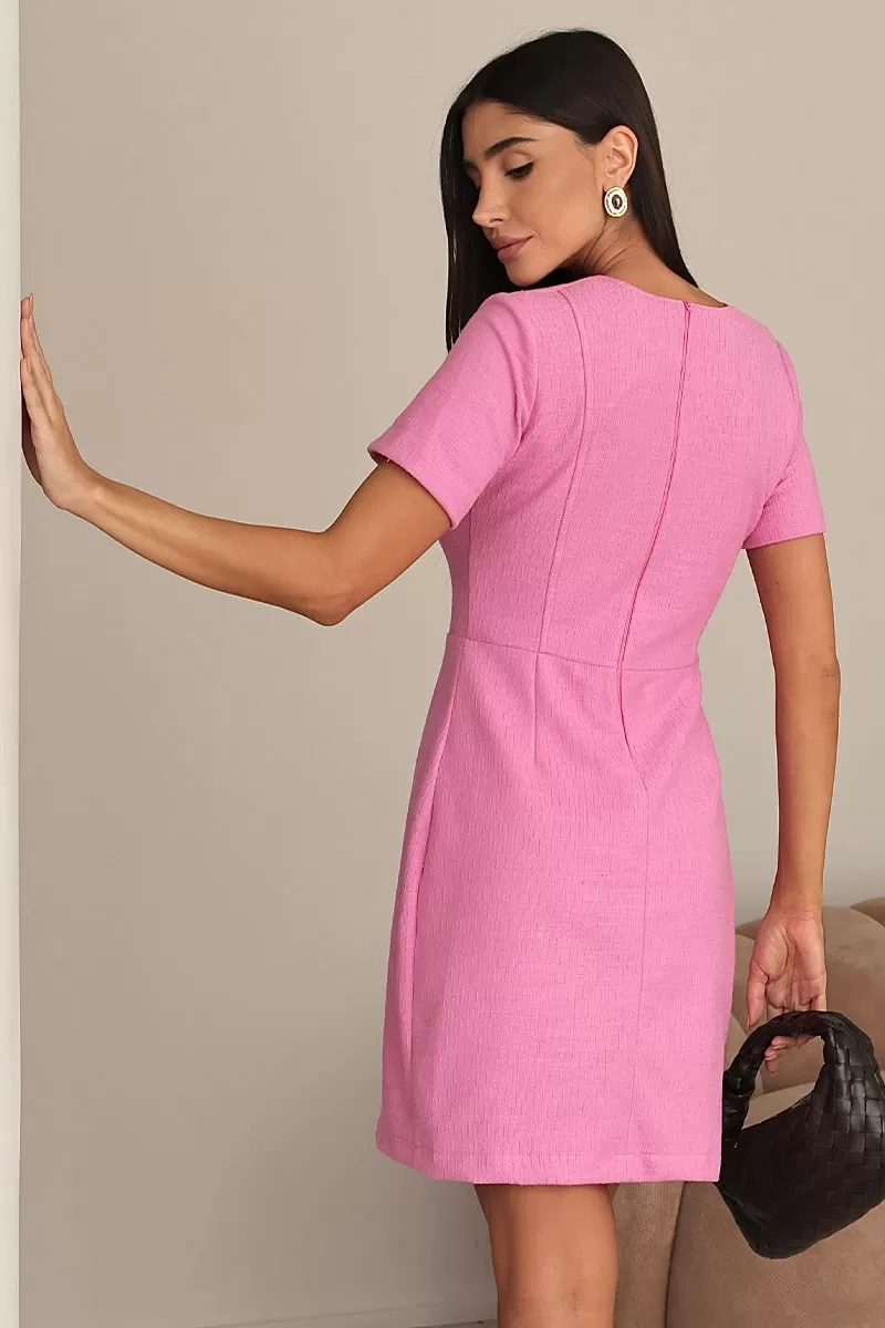 Miss Misses - Adele Short Sleeve Sheath Dress with Pink Metal Detail - 54557060