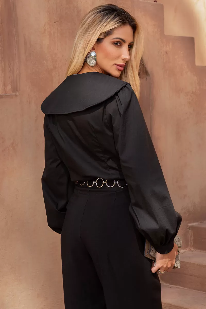 Miss Misses - Arlene Shirt Round Neck Long Sleeve with Button Black - 54554001 Miss Misses - Arlene Shirt Round Neck Long Sleeve with Button Black - 54554001
