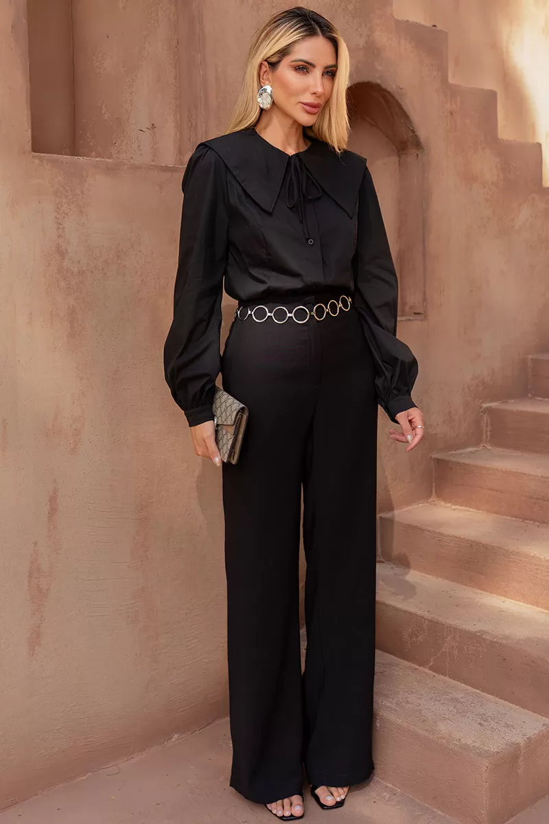 Miss Misses - Arlene Shirt Round Neck Long Sleeve with Button Black - 54554001 Miss Misses - Arlene Shirt Round Neck Long Sleeve with Button Black - 54554001