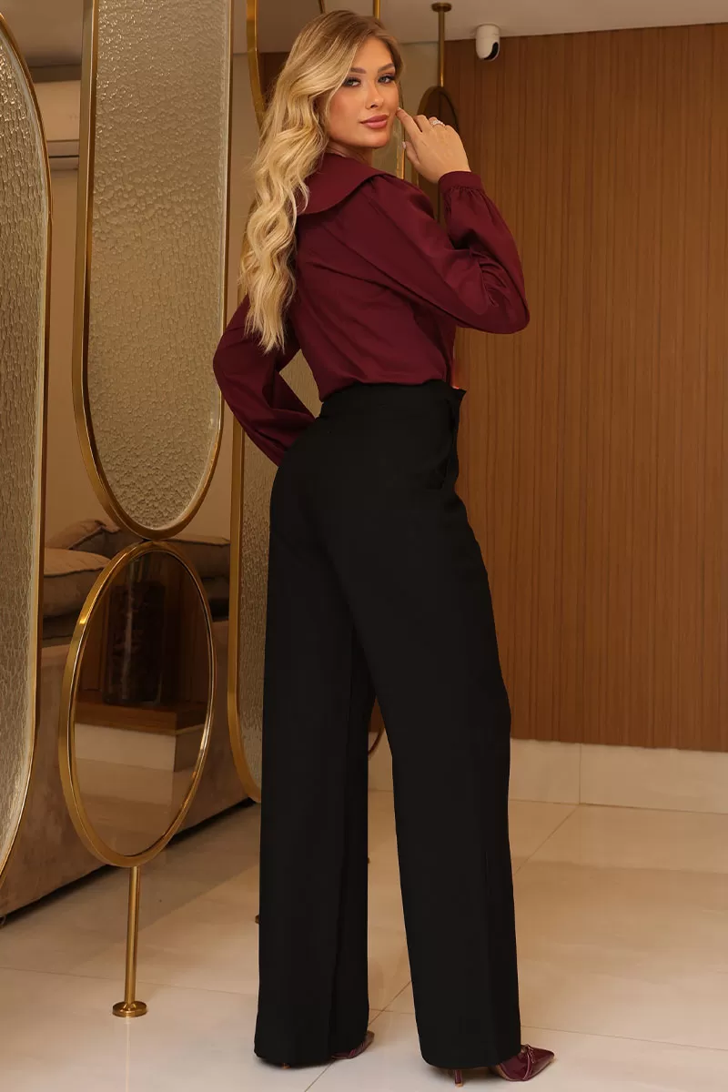 Miss Misses - Arlene Shirt Round Neck Long Sleeve with Button Wine - 54554006 Miss Misses - Arlene Shirt Round Neck Long Sleeve with Button Wine - 54554006