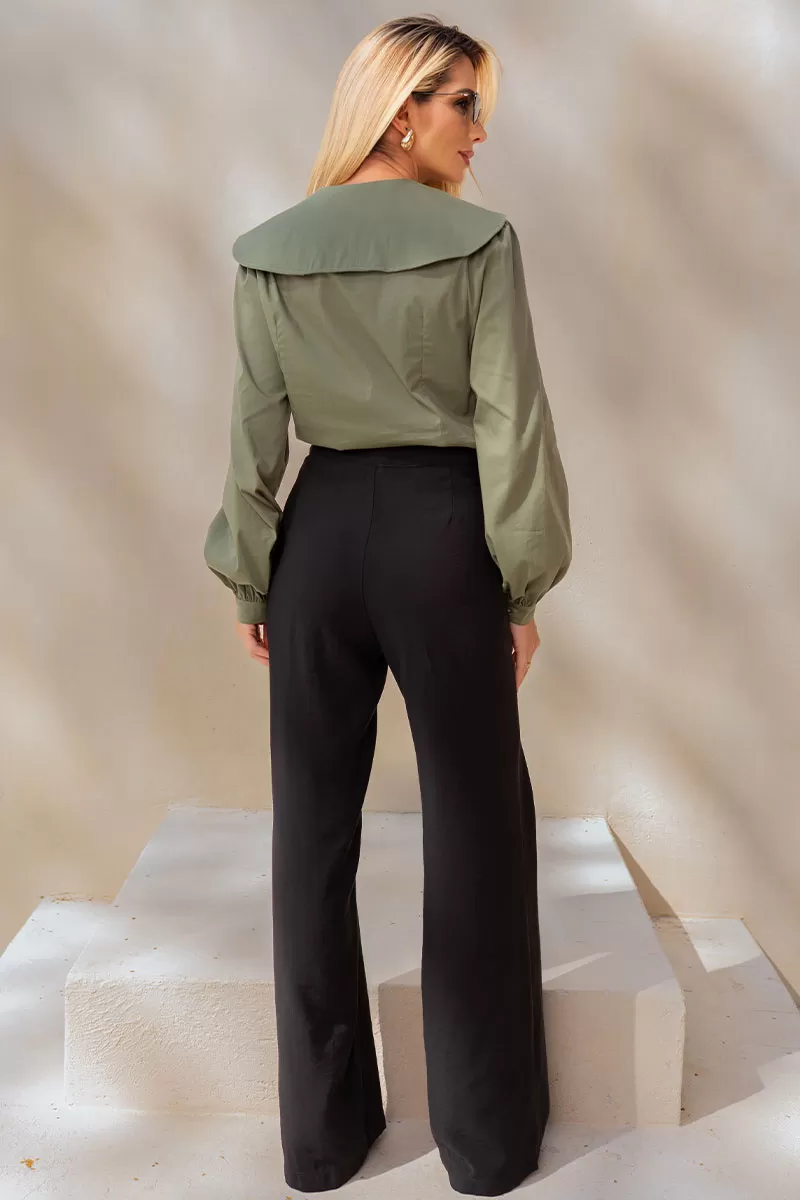 Miss Misses - Arlene Shirt Round Neck Long Sleeve with Green Button - 54554023 Miss Misses - Arlene Shirt Round Neck Long Sleeve with Green Button - 54554023