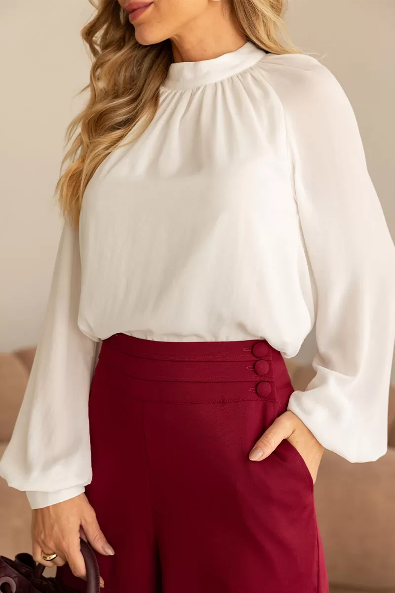 Miss Misses - Celina Crepe Shirt with Ruffled Collar, Long Sleeve, Off White - 54515030 Miss Misses - Celina Crepe Shirt with Ruffled Collar, Long Sleeve, Off White - 54515030