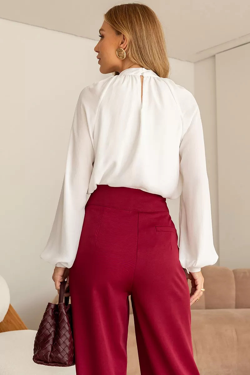 Miss Misses - Celina Crepe Shirt with Ruffled Collar, Long Sleeve, Off White - 54515030 Miss Misses - Celina Crepe Shirt with Ruffled Collar, Long Sleeve, Off White - 54515030