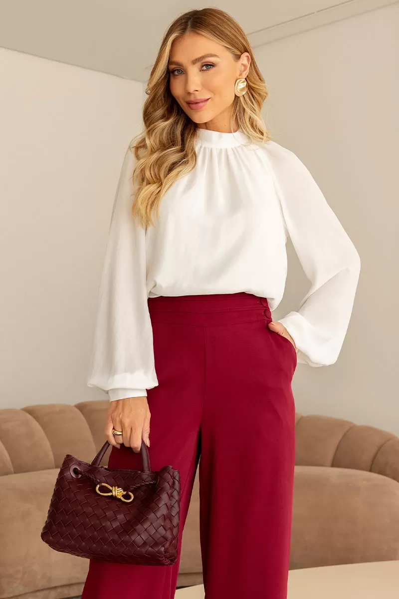 Miss Misses - Celina Crepe Shirt with Ruffled Collar, Long Sleeve, Off White - 54515030 Miss Misses - Celina Crepe Shirt with Ruffled Collar, Long Sleeve, Off White - 54515030