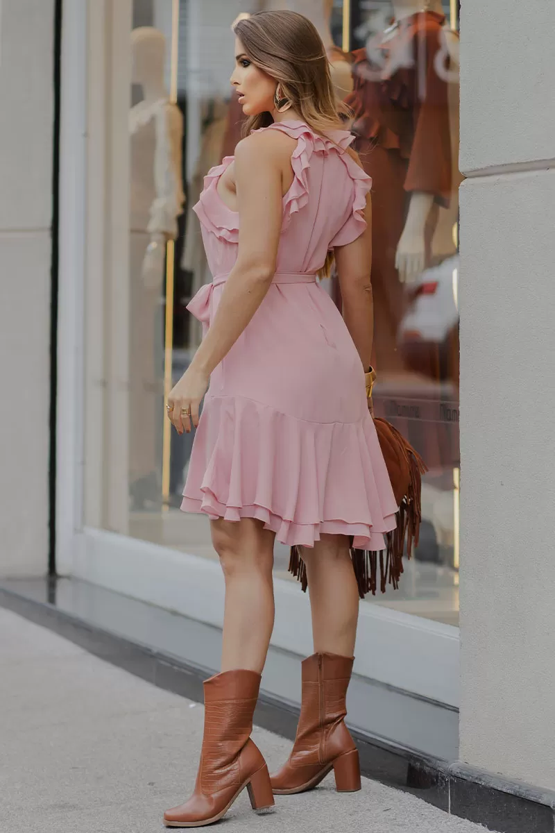 Miss Misses - Berenice Short Crepe Dress with Frill EC/ Pink Zipper - 54531060 Miss Misses - Berenice Short Crepe Dress with Frill EC/ Pink Zipper - 54531060