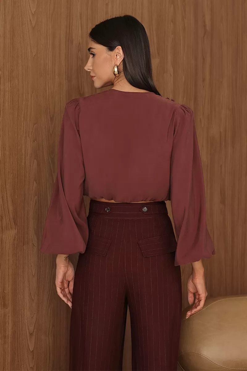 Dot Clothing - Dot Clothing Brown Balloon Sleeve Shirt - 2714MARROM Dot Clothing - Dot Clothing Brown Balloon Sleeve Shirt - 2714MARROM