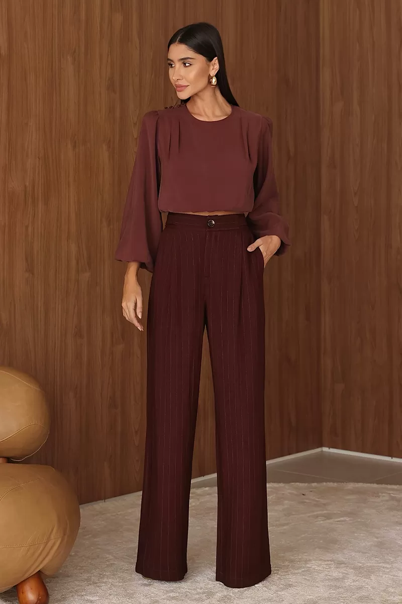 Dot Clothing - Dot Clothing Brown Balloon Sleeve Shirt - 2714MARROM Dot Clothing - Dot Clothing Brown Balloon Sleeve Shirt - 2714MARROM