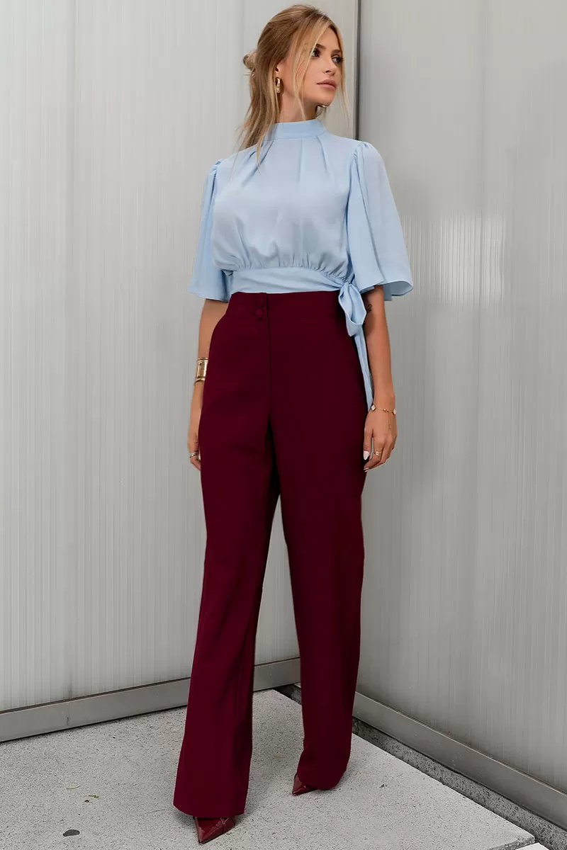 Miss Misses - Miss Misses Chiffon Shirt with Godet Sleeve and Blue Tie - 54225002 Miss Misses - Miss Misses Chiffon Shirt with Godet Sleeve and Blue Tie - 54225002