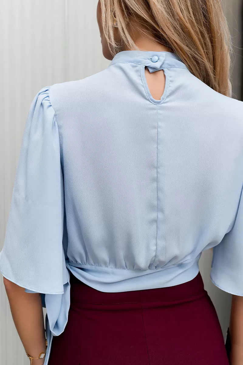Miss Misses - Miss Misses Chiffon Shirt with Godet Sleeve and Blue Tie - 54225002 Miss Misses - Miss Misses Chiffon Shirt with Godet Sleeve and Blue Tie - 54225002
