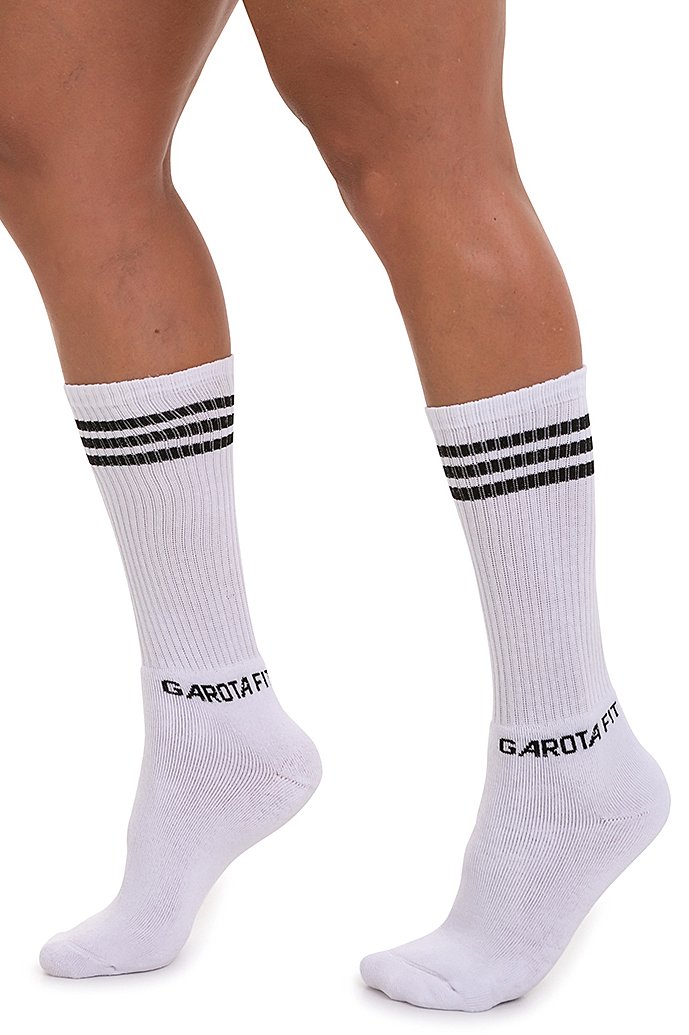 Garotafit - High Top Socks White/Black Stripe Pattern - MEIA01BAU