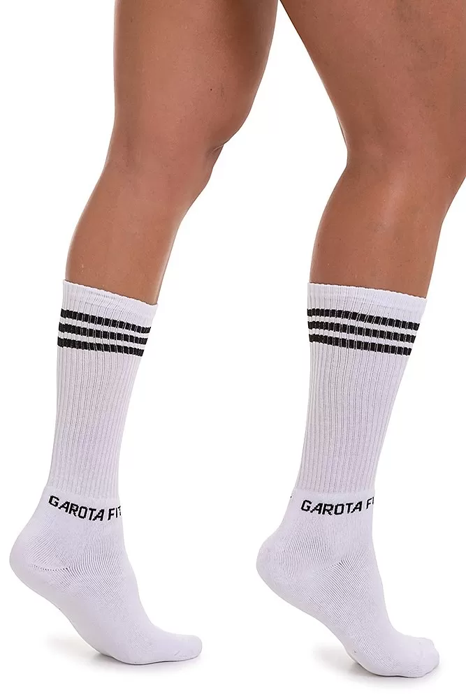 Garotafit - High Top Socks White/Black Stripe Pattern - MEIA01BAU
