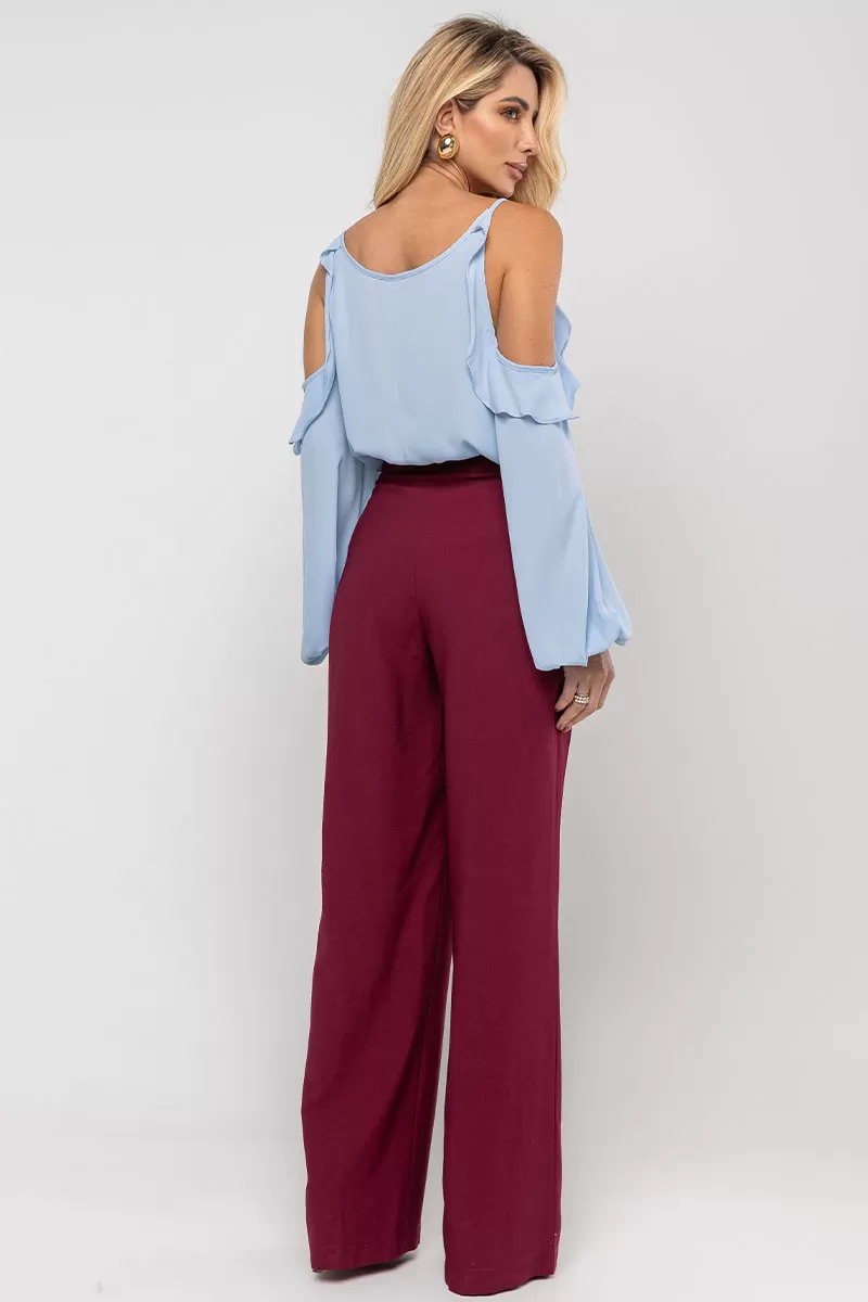 Miss Misses - Blue Crepe Long Sleeve Openwork Shirt - 54476002 Miss Misses - Blue Crepe Long Sleeve Openwork Shirt - 54476002