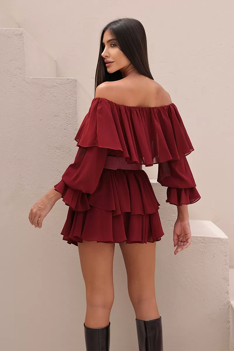 Dot Clothing - Set Dot Clothing Shirt and Shorts frill Marsala - 2722MARSALA Dot Clothing - Set Dot Clothing Shirt and Shorts frill Marsala - 2722MARSALA