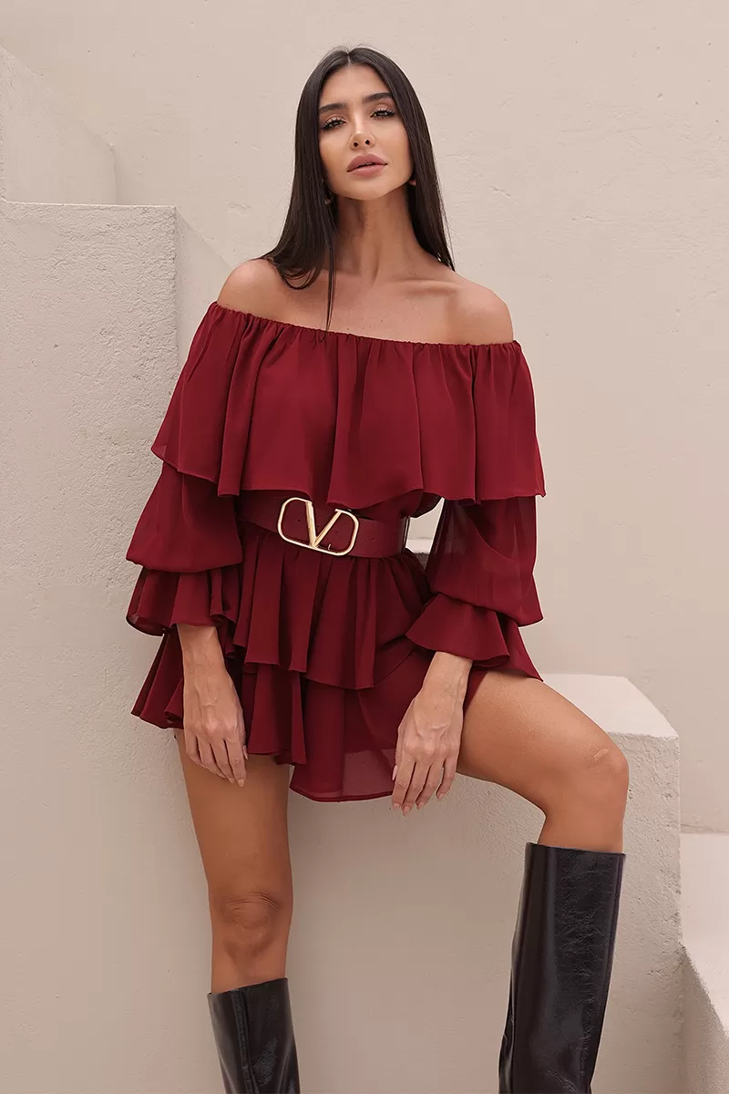 Dot Clothing - Set Dot Clothing Shirt and Shorts frill Marsala - 2722MARSALA Dot Clothing - Set Dot Clothing Shirt and Shorts frill Marsala - 2722MARSALA