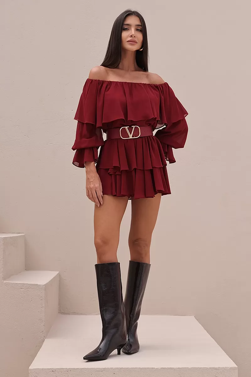Dot Clothing - Set Dot Clothing Shirt and Shorts frill Marsala - 2722MARSALA Dot Clothing - Set Dot Clothing Shirt and Shorts frill Marsala - 2722MARSALA