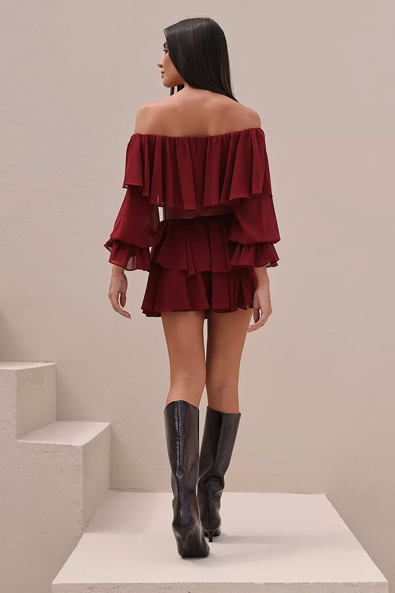 Dot Clothing - Set Dot Clothing Shirt and Shorts frill Marsala - 2722MARSALA Dot Clothing - Set Dot Clothing Shirt and Shorts frill Marsala - 2722MARSALA