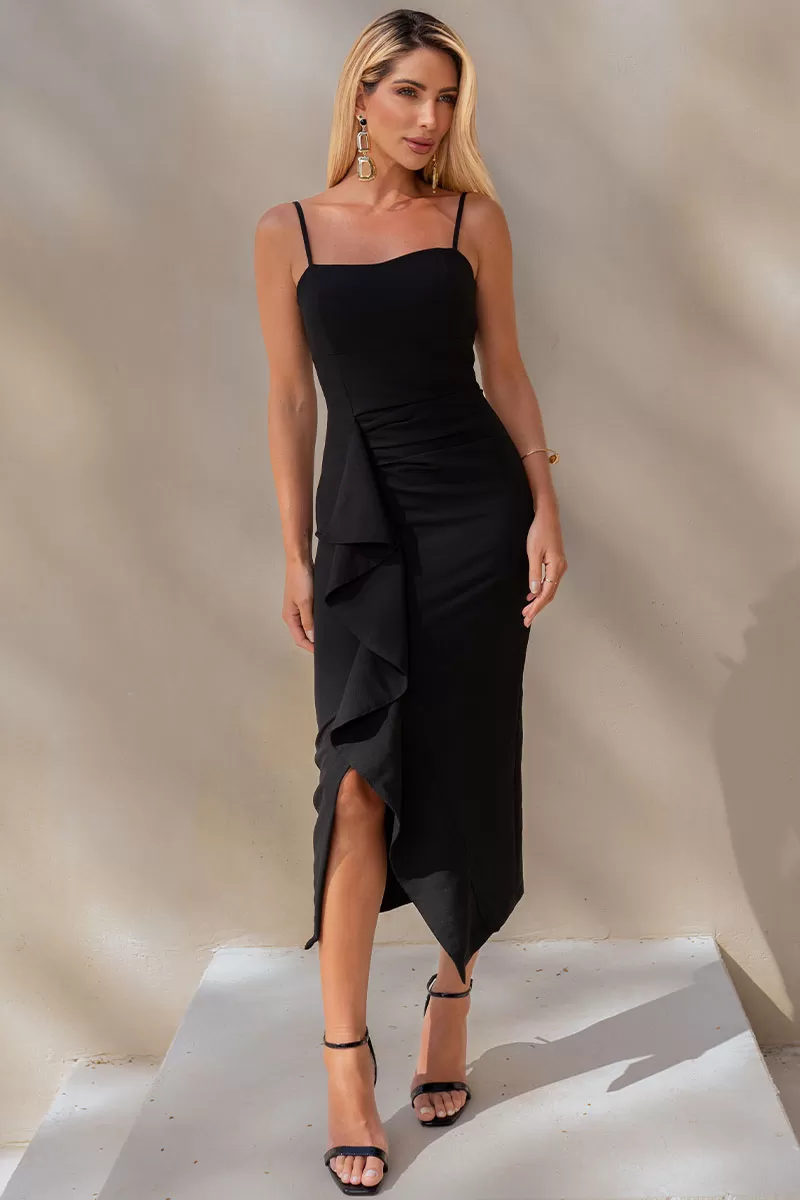Miss Misses - Angelica Dress with Pleats in the Front and Zipper in Black - 54561001 Miss Misses - Angelica Dress with Pleats in the Front and Zipper in Black - 54561001