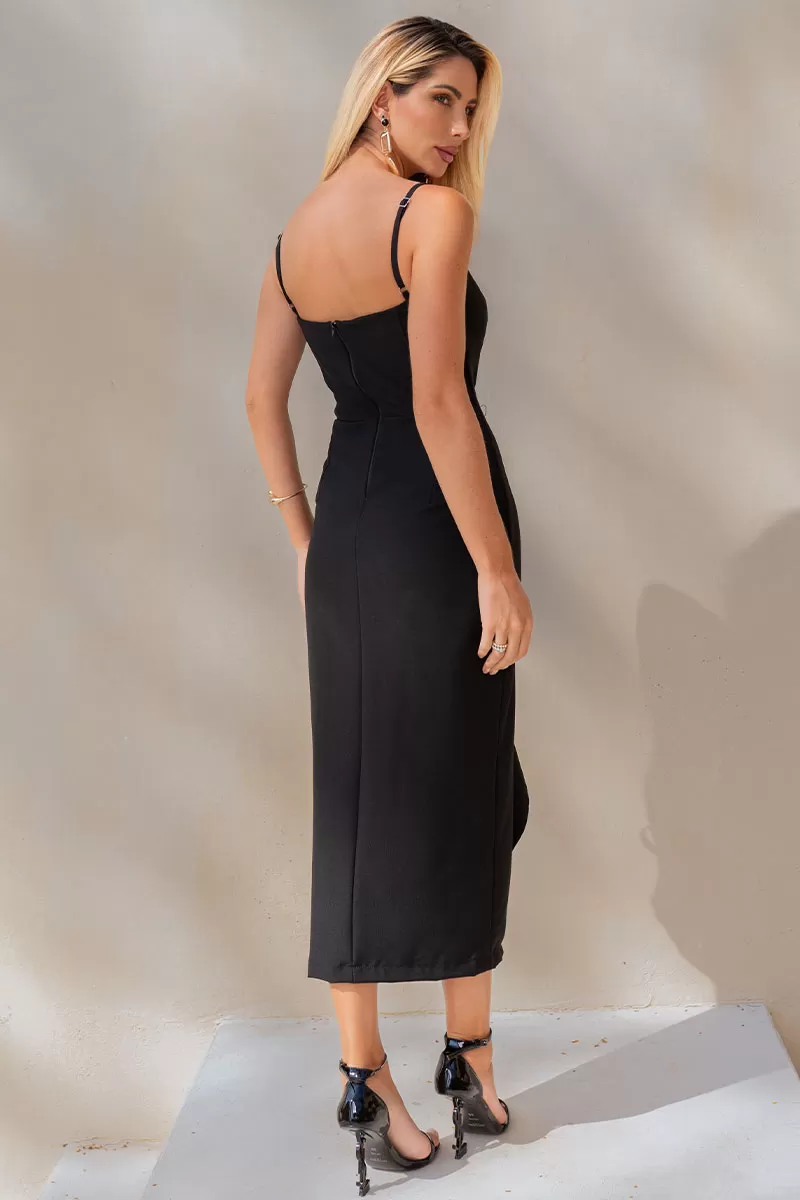 Miss Misses - Angelica Dress with Pleats in the Front and Zipper in Black - 54561001 Miss Misses - Angelica Dress with Pleats in the Front and Zipper in Black - 54561001