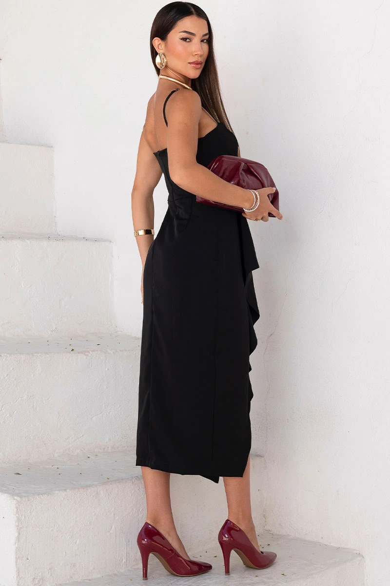 Miss Misses - Angelica Dress with Pleats in the Front and Zipper in Black - 54561001