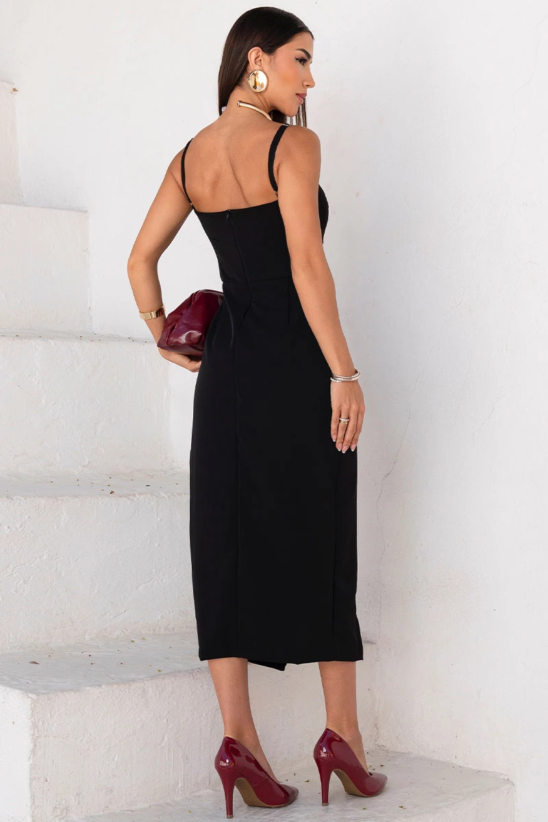 Miss Misses - Angelica Dress with Pleats in the Front and Zipper in Black - 54561001