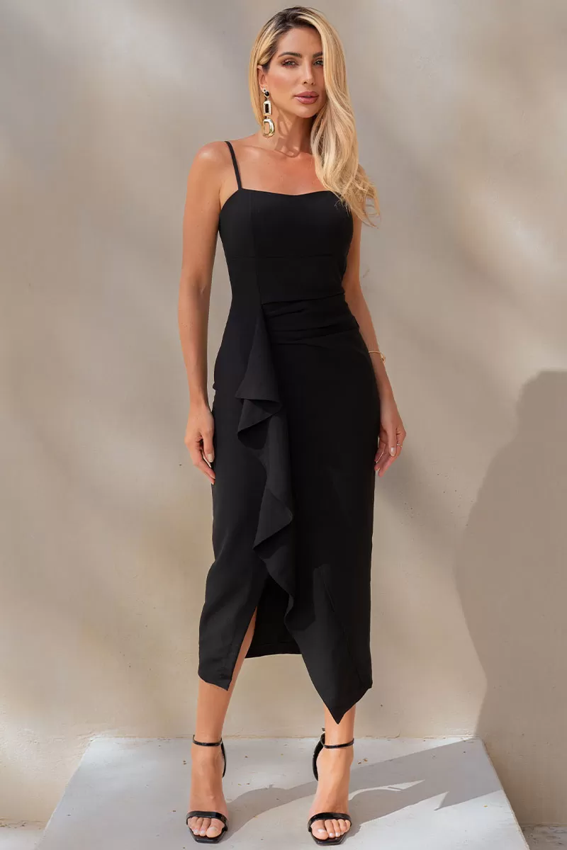 Miss Misses - Angelica Dress with Pleats in the Front and Zipper in Black - 54561001 Miss Misses - Angelica Dress with Pleats in the Front and Zipper in Black - 54561001