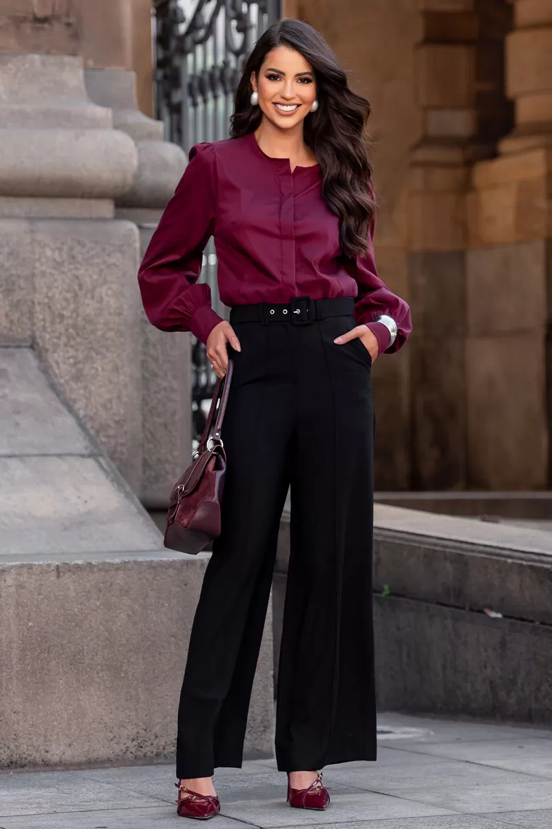 Miss Misses - Alicia Crew Neck Long Sleeve Wine Shirt - 54558006 Miss Misses - Alicia Crew Neck Long Sleeve Wine Shirt - 54558006