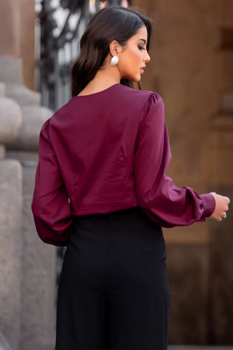 Miss Misses - Alicia Crew Neck Long Sleeve Wine Shirt - 54558006 Miss Misses - Alicia Crew Neck Long Sleeve Wine Shirt - 54558006