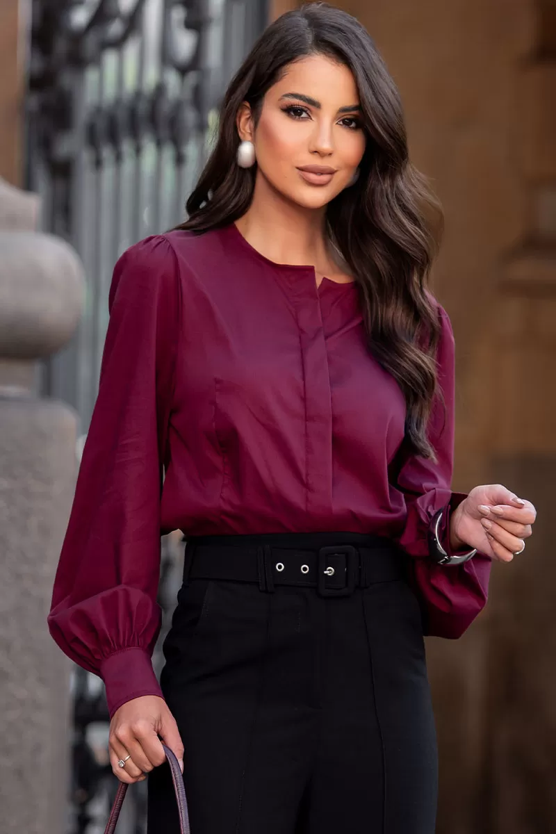 Miss Misses - Alicia Crew Neck Long Sleeve Wine Shirt - 54558006 Miss Misses - Alicia Crew Neck Long Sleeve Wine Shirt - 54558006