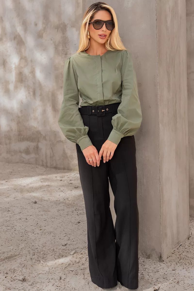 Miss Misses - Alicia Crew Neck Long Sleeve Green Shirt - 54558023 Miss Misses - Alicia Crew Neck Long Sleeve Green Shirt - 54558023