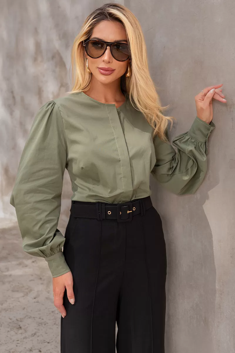 Miss Misses - Alicia Crew Neck Long Sleeve Green Shirt - 54558023 Miss Misses - Alicia Crew Neck Long Sleeve Green Shirt - 54558023