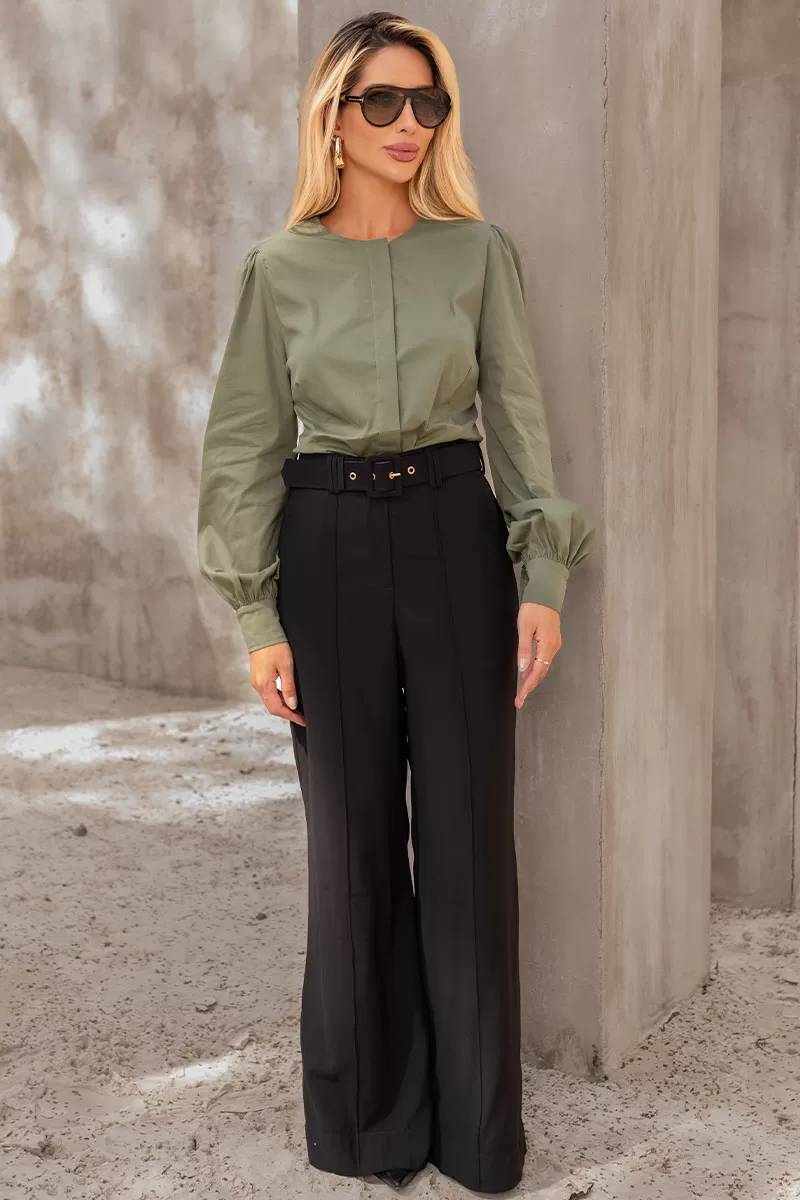 Miss Misses - Alicia Crew Neck Long Sleeve Green Shirt - 54558023 Miss Misses - Alicia Crew Neck Long Sleeve Green Shirt - 54558023