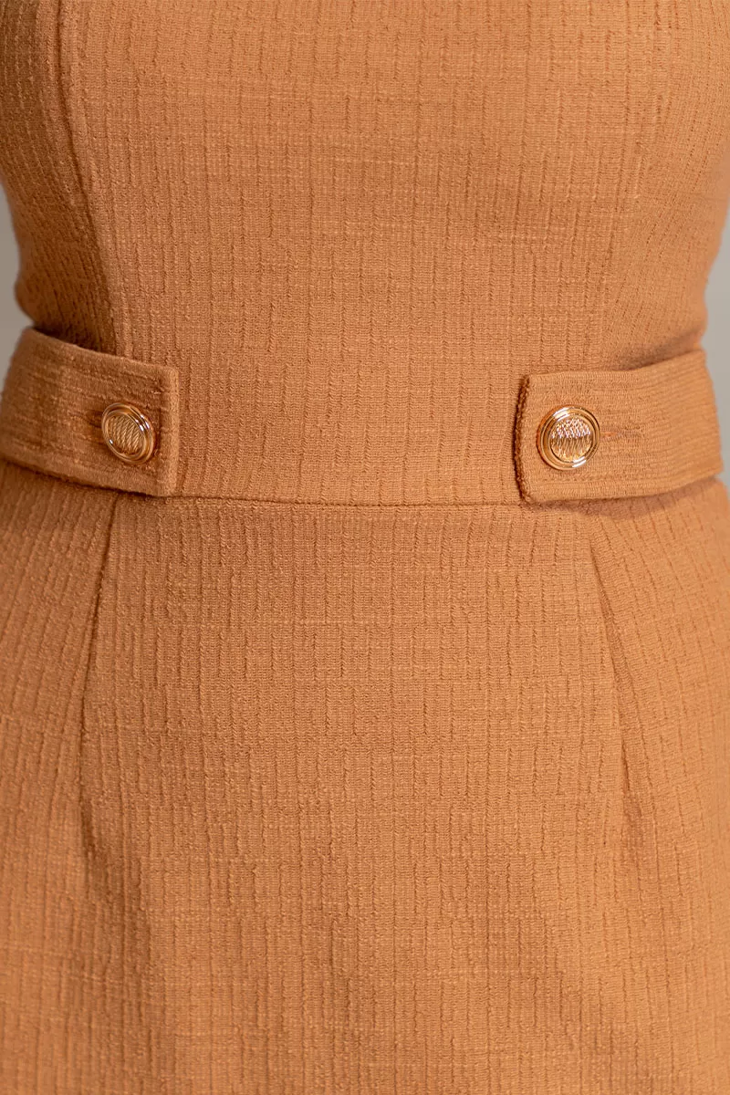 Miss Misses - Sweet Tube Dress with Button and Zipper Caramel - 54564134