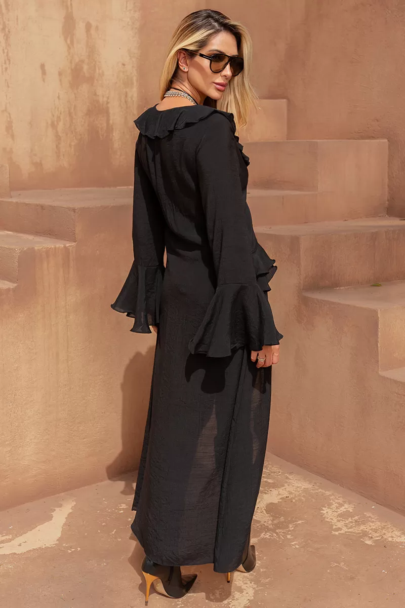 Miss Misses - Black Frill Long Sleeve Shorts Set - 54529001 Miss Misses - Black Frill Long Sleeve Shorts Set - 54529001