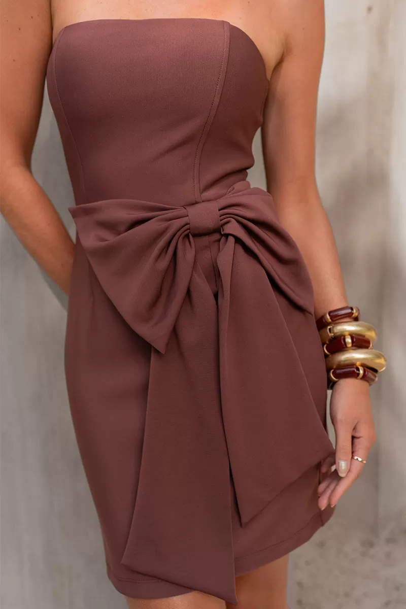 Miss Misses - Manu TQC Dress with Bow and Zipper in Brown - 54573214 Miss Misses - Manu TQC Dress with Bow and Zipper in Brown - 54573214