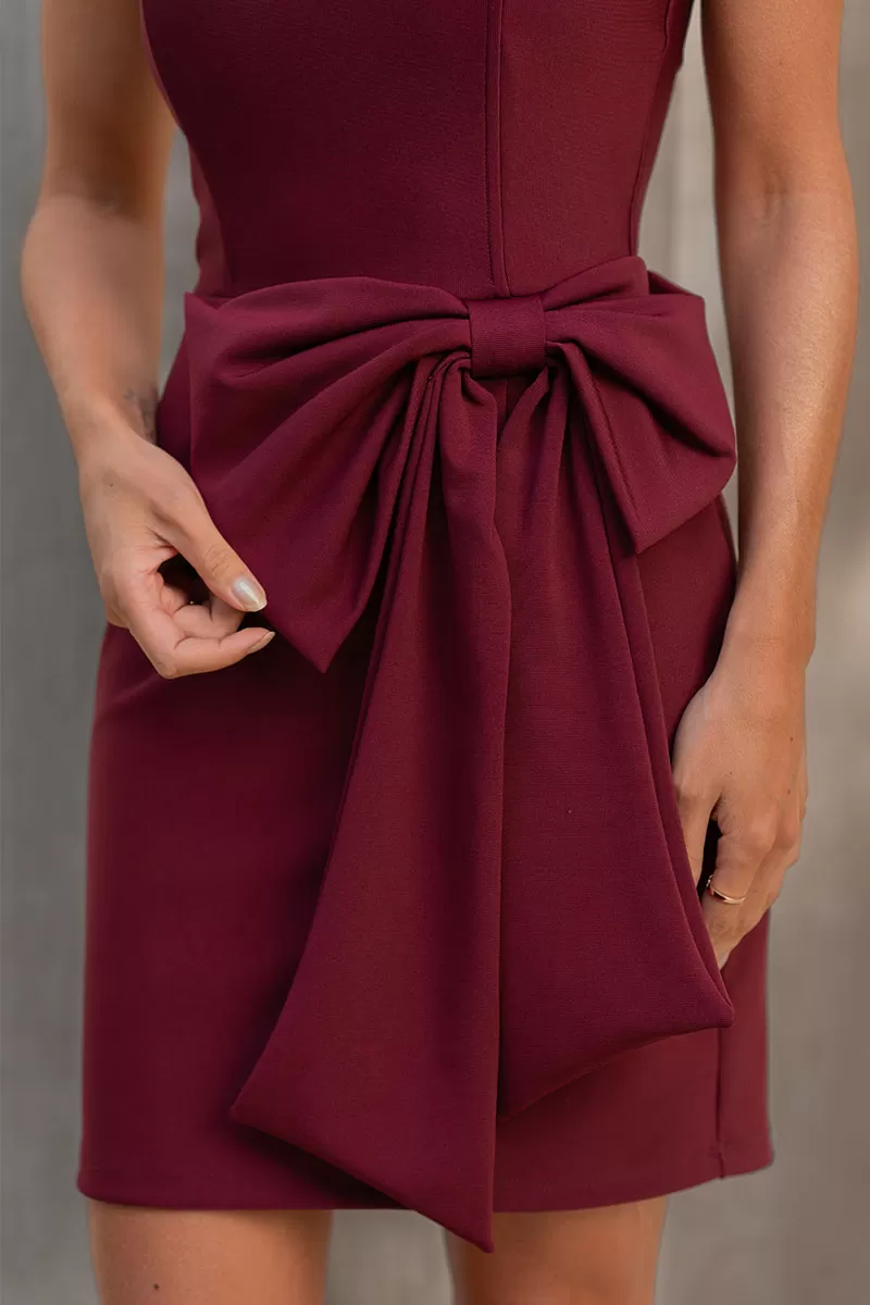 Miss Misses - Manu TQC Dress with Bow and Zipper Wine - 54573006 Miss Misses - Manu TQC Dress with Bow and Zipper Wine - 54573006