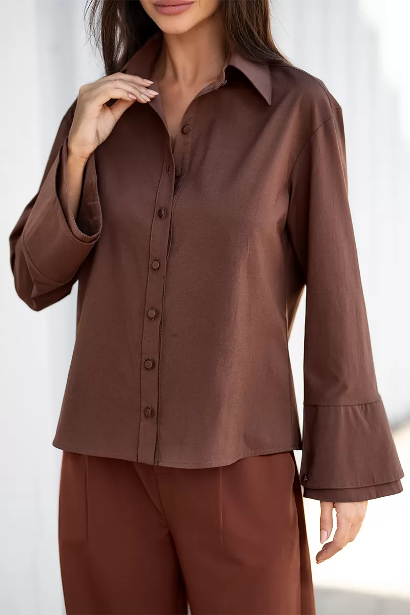 Dot Clothing - Dot Clothing Double Bell Sleeve Shirt Coffee - 2728MARROM Dot Clothing - Dot Clothing Double Bell Sleeve Shirt Coffee - 2728MARROM