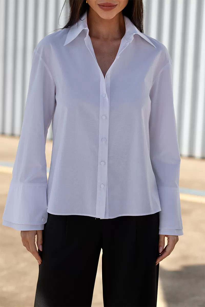 Dot Clothing - Dot Clothing Double Bell Sleeve White Shirt - 2728BRANCO Dot Clothing - Dot Clothing Double Bell Sleeve White Shirt - 2728BRANCO