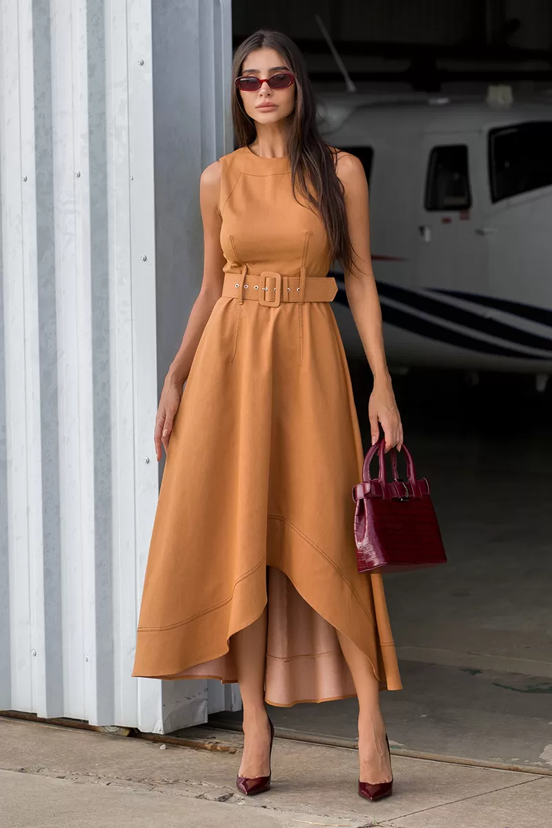 Dot Clothing - Midi Dress Dot Clothing Mullet With Belt Caramelo - 2720CARAMELO