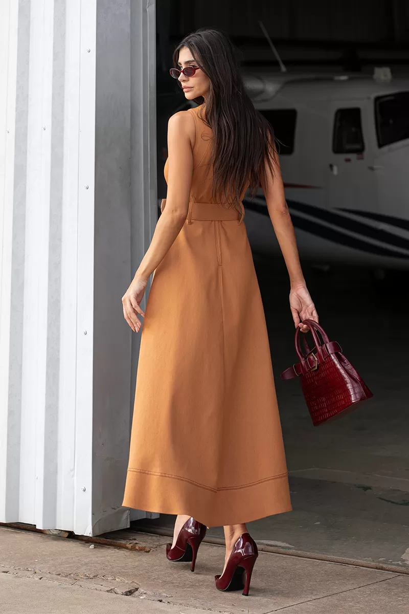 Dot Clothing - Midi Dress Dot Clothing Mullet With Belt Caramelo - 2720CARAMELO Dot Clothing - Midi Dress Dot Clothing Mullet With Belt Caramelo - 2720CARAMELO