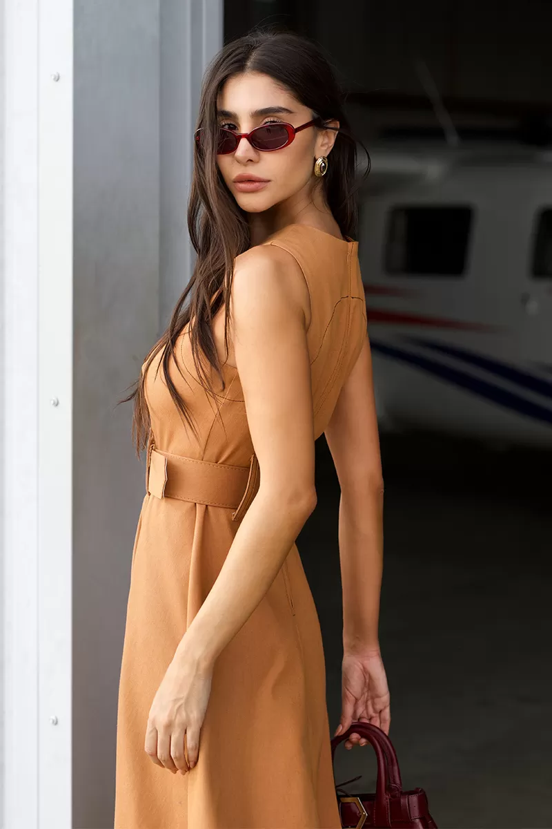 Dot Clothing - Midi Dress Dot Clothing Mullet With Belt Caramelo - 2720CARAMELO Dot Clothing - Midi Dress Dot Clothing Mullet With Belt Caramelo - 2720CARAMELO