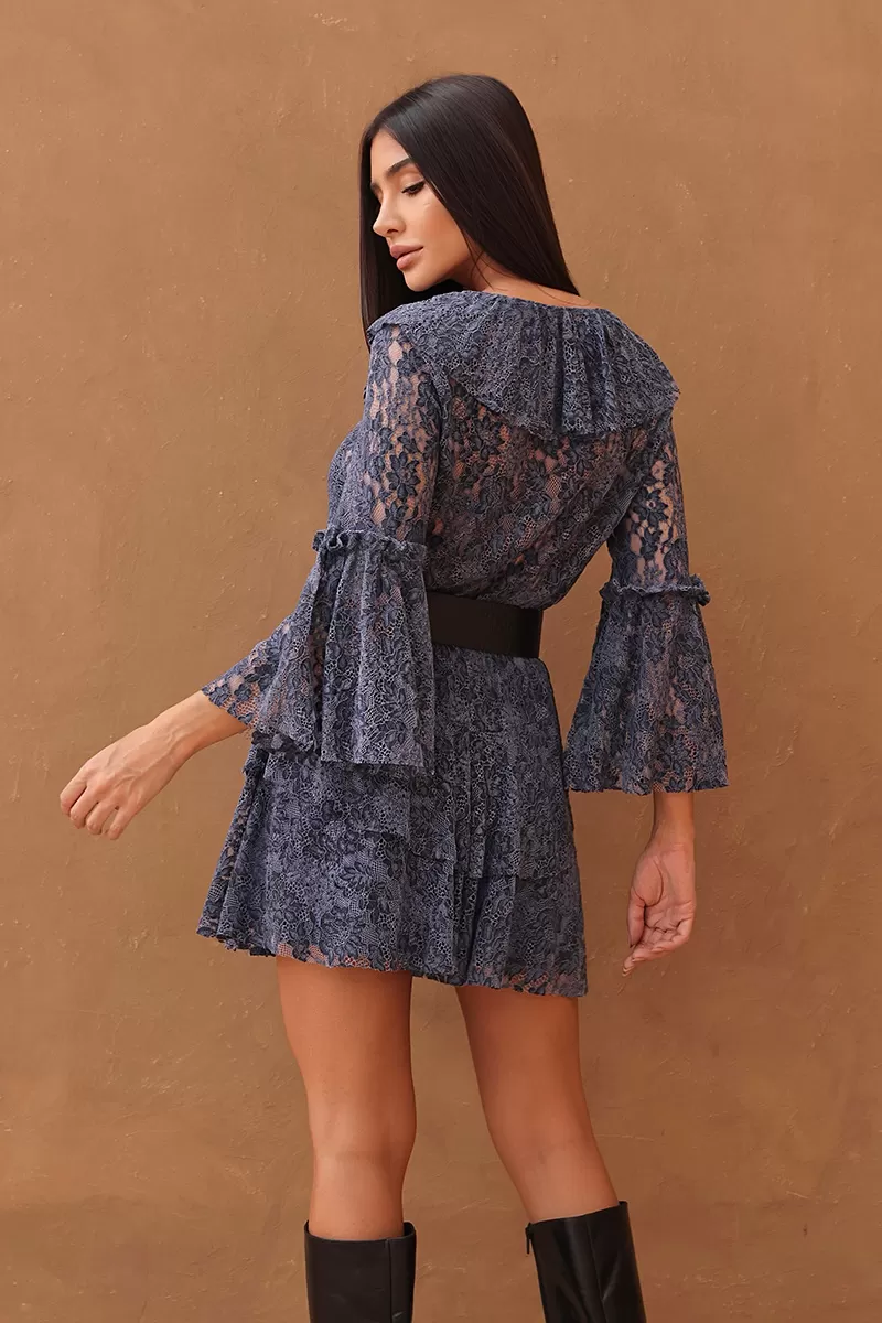 Dot Clothing - Short Dot Clothing Lace Dress in Blue - 2705AZUL Dot Clothing - Short Dot Clothing Lace Dress in Blue - 2705AZUL