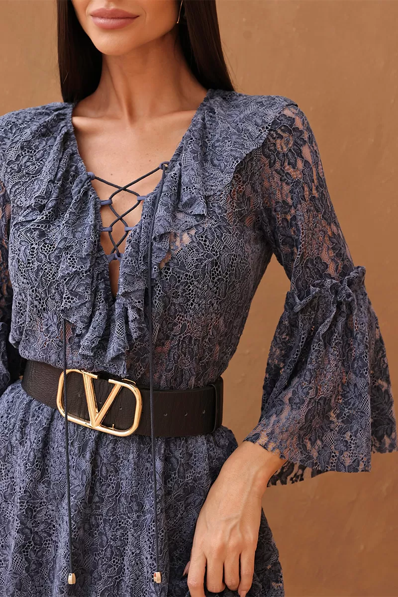 Dot Clothing - Short Dot Clothing Lace Dress in Blue - 2705AZUL Dot Clothing - Short Dot Clothing Lace Dress in Blue - 2705AZUL