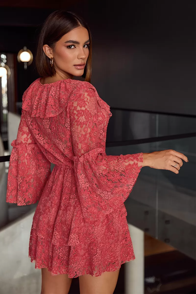 Dot Clothing - Short Dress Dot Clothing Lace Currant - 2705VERM Dot Clothing - Short Dress Dot Clothing Lace Currant - 2705VERM